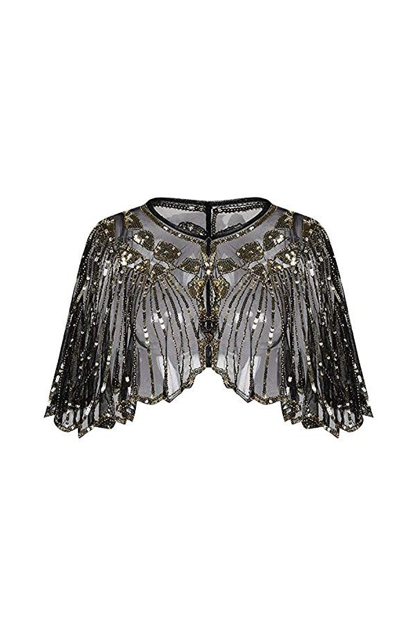 Jolisson Étole rétro pour femme - Paillettes géométriques - Style années 1920 - Style Art déco pour mariage et fête, vert, ta