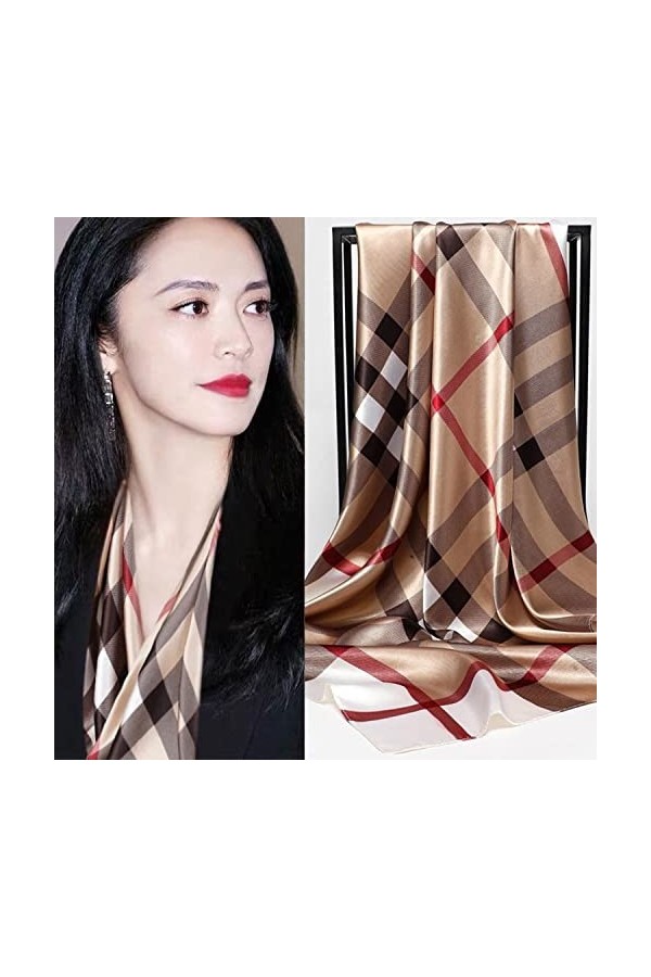 Ecroon Écharpe en soie à carreaux jaune 531G, acrylique