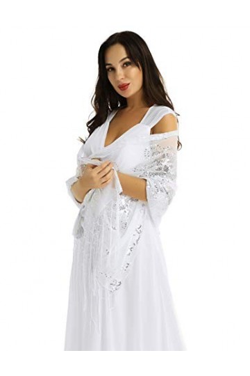 IEFIEL Fille Femme Écharpe Châle de Soirée Cocktail Foulard Automne Été Plage Étole à Paillettes Florale pour Femme Robe de C