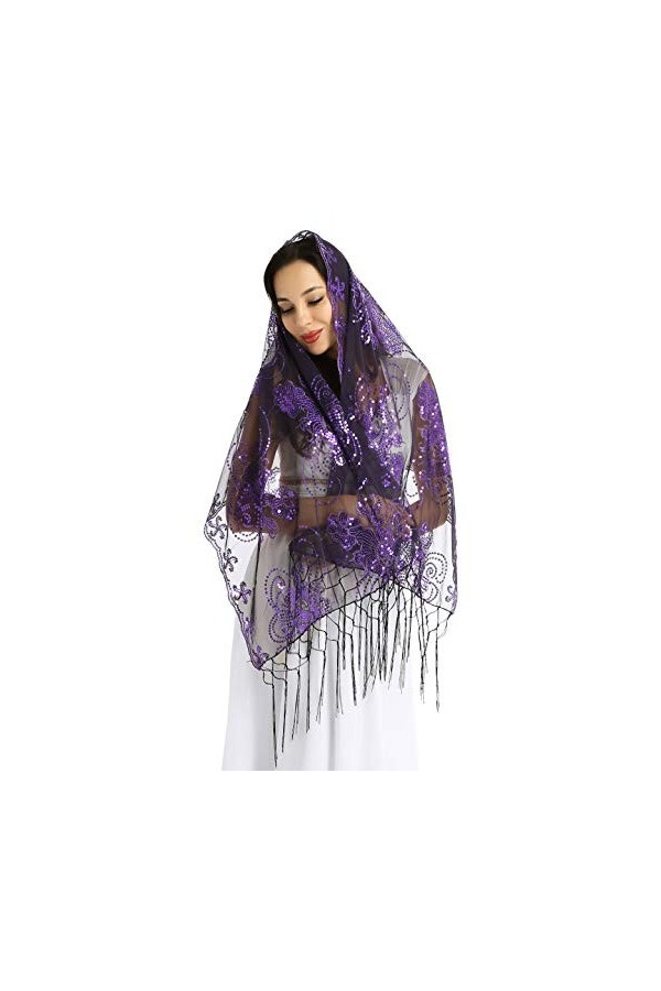 IEFIEL Fille Femme Écharpe Châle de Soirée Cocktail Foulard Automne Été Plage Étole à Paillettes Florale pour Femme Robe de C