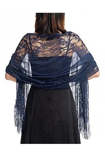 Minetom Châles Écharpes Pour Robe De Bal Soirée Mariage Cocktail Fête Rétro Dentelle Châle Wrap Boléro A Bleu Taille Unique