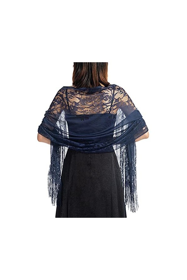 Minetom Châles Écharpes Pour Robe De Bal Soirée Mariage Cocktail Fête Rétro Dentelle Châle Wrap Boléro A Bleu Taille Unique