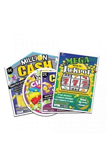 Carte à gratter Annonce Grossesse - bébé arrive bientôt ! 4 Cartes"Bébé arrive bientôt!" Million cash, mega jackpot, Roue d