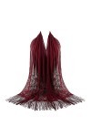 Jaysis Châle Femme Mariage Hiver Écharpe Femme Laine Cachemire Etole Soiree Femme Fourrure Argenté Bordeaux Satin Wrap Elégan