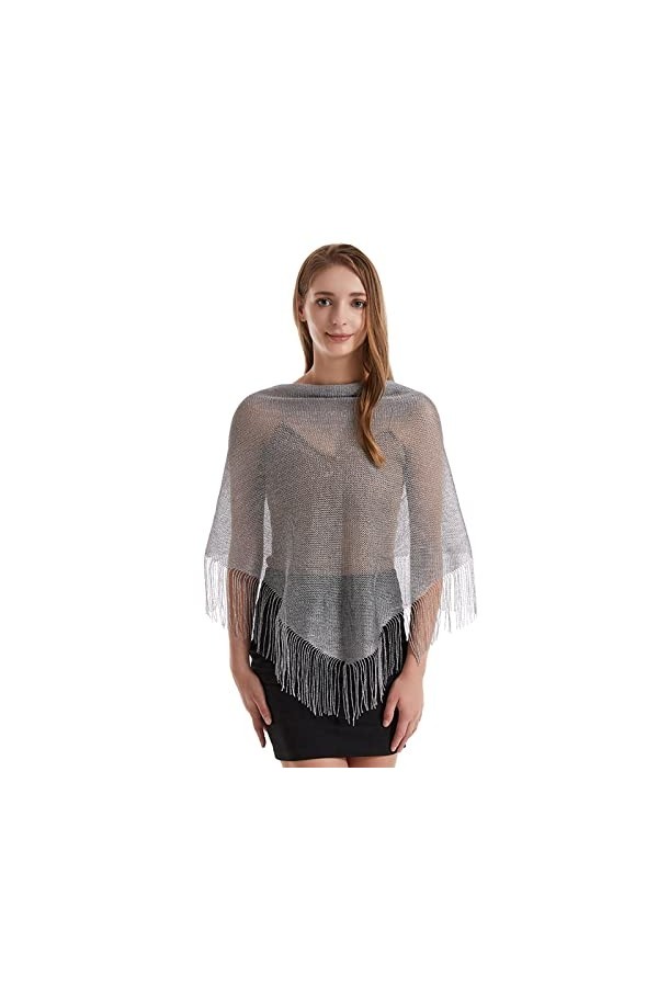 JK Home Châle Triangle Multifonctionnel Femme 190x60cm Etole Métallique Echarpe avec Frange Brillant pour Mariage Bal Cocktai