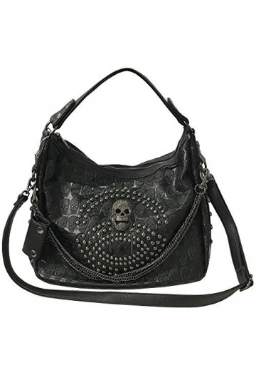 FiveloveTwo Femmes Crâne Chaîne Sacs portés Main Grande Capacité Sacs portés épaule Cuir PU Sacs bandoulière Gothique Sachet 
