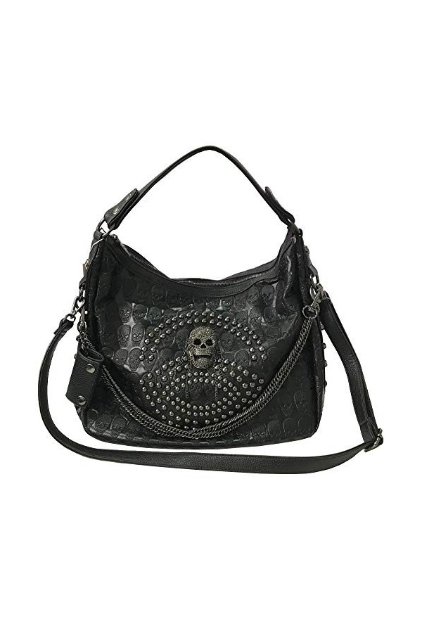 FiveloveTwo Femmes Crâne Chaîne Sacs portés Main Grande Capacité Sacs portés épaule Cuir PU Sacs bandoulière Gothique Sachet 