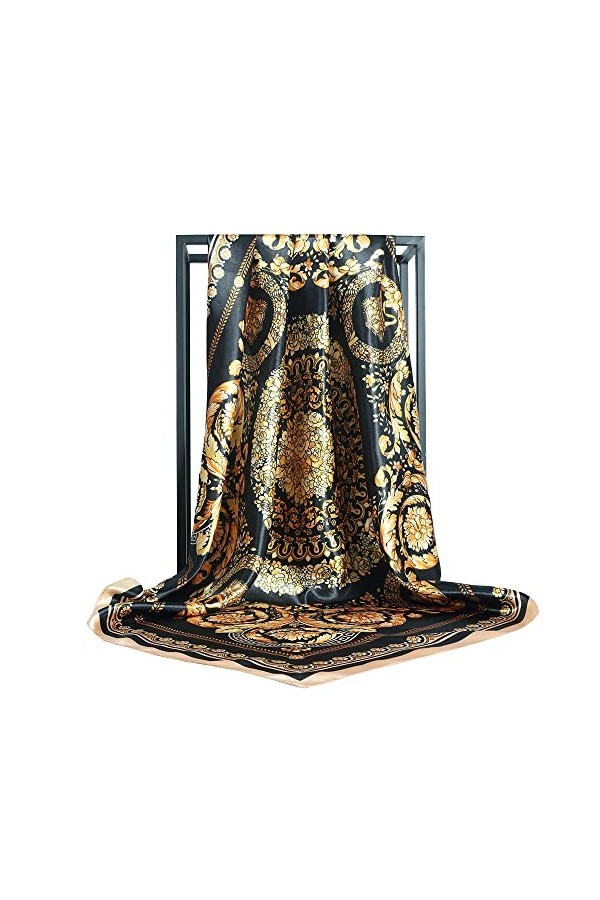 Ecroon Foulard Femme Bandeau Soie Ressentir Bandanas Cheveux Chale/Foulards/Etole/Echarpe-Grand carre Satin 90x90cm