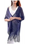 LVOW Femme Pétillant Echarpe Châle Étole Pour Cocktail Robes de soirée Foulard Avec des Franges Bleu marine 