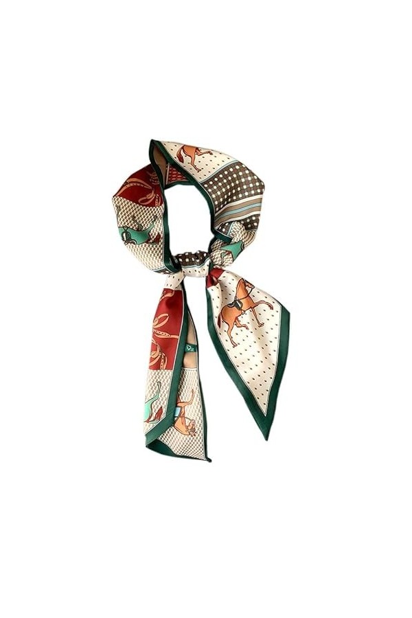 HEVIBK Reproduction de foulard en soie monogrammé, bandeau queue de cheval, ceinture foulard en soie, nœud papillon, long fou