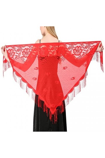 JK Home 184.5x74cm Echarpe Triangle en Dentelle Foulard Floral Châle Femme Chic Mariage Rouge