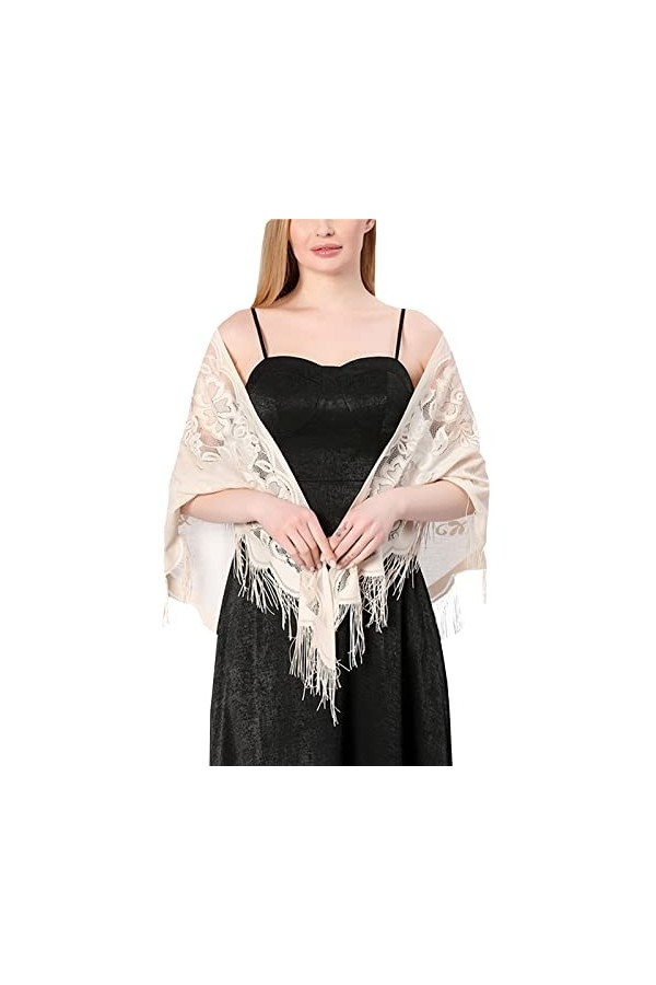 JK Home 184.5x74cm Echarpe Triangle en Dentelle Foulard Floral Châle Femme Chic Mariage Rouge