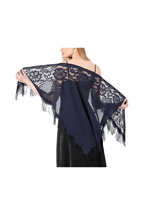 JK Home 184.5x74cm Echarpe Triangle en Dentelle Foulard Floral Châle Femme Chic Mariage Rouge