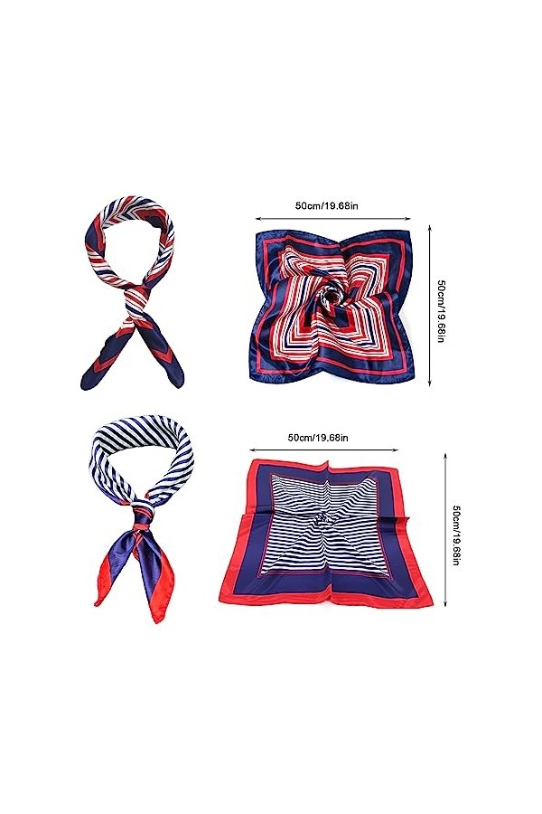 MIVAIUN 4 Pièces Foulards Marins Foulard,écharpe Carrée à Imprimé Géométrique,Écharpe élégante en Soie pour Femme,pour Tous l