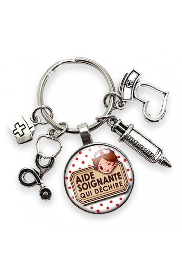 cadeau porte clés aide soignante « je suis une aide soignante qui déchire » avec breloques - idée cadeau original - cadeau an