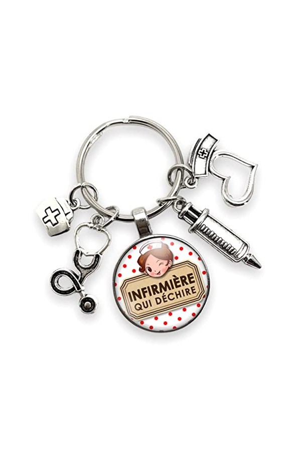 cadeau porte clés aide soignante « je suis une aide soignante qui déchire » avec breloques - idée cadeau original - cadeau an