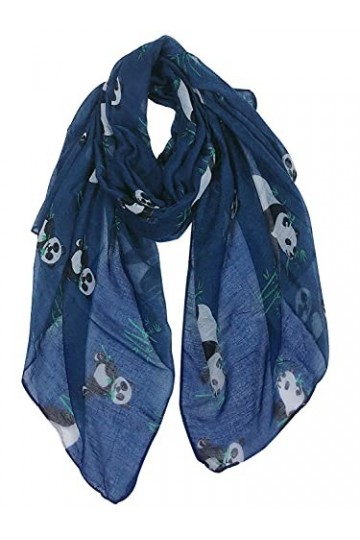 DAMILY Châle Femme Panda Foulard Adorable Écharpe Femme Bleu Foncé 