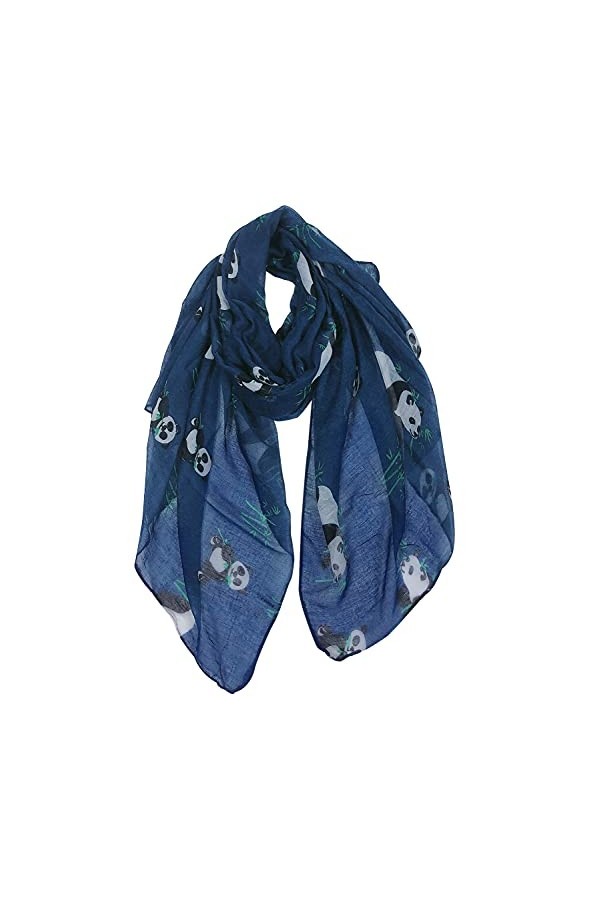 DAMILY Châle Femme Panda Foulard Adorable Écharpe Femme Bleu Foncé 