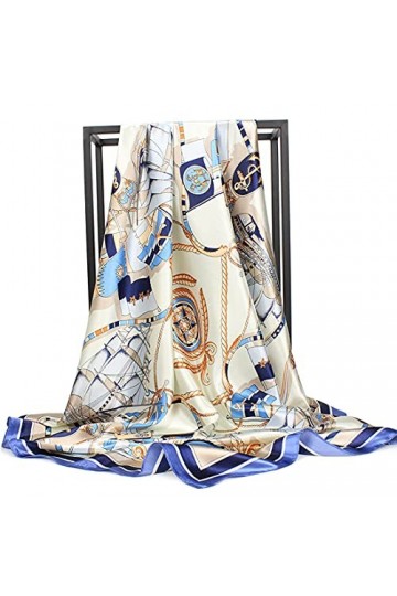 Bllatta Fichus et Foulard de tête Femmes Grand Foulards Satin Imprimé Fleurs Foulard Elégant Echarpes Toute La Saison 90x90cm
