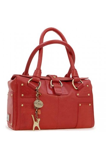 Catwalk Collection Handbags - Cuir Véritable - Sac Porté Main/Sac à Main/Sac porté épaule - Femme - CLAUDIA - Rouge