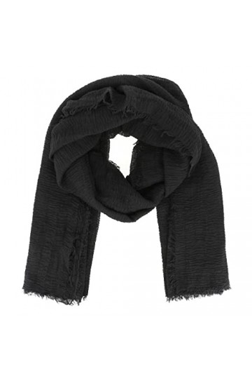 moonbow Foulard Femme Taupe - Foulard Uni 20% Coton 80% Viscose effet Froissé et finition Frangée - Etole Femme Longue et Rec