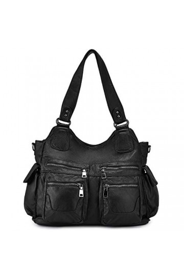 BAIGIO Sac à Main pour Femme en Cuir Souple lavé avec Multi-Poches Sac à bandouliere élégant et spacieux Sac portés Main Four