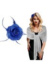 Jadive 2 Pcs Châle Argenté Métallique Écharpe Étole de Soirée Bal Pince de Fascinateur Clip à Cheveux de Rose Bleue Mariage