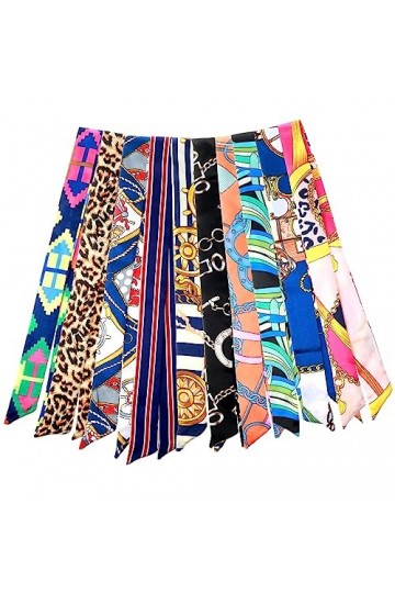 Yolev 10 Pièces Foulard Cheveux Femme Soie Mixed Design Satin Bandana Cheveux Fashion Étroit Sac À Main Poignée Wrap Ruban Ch