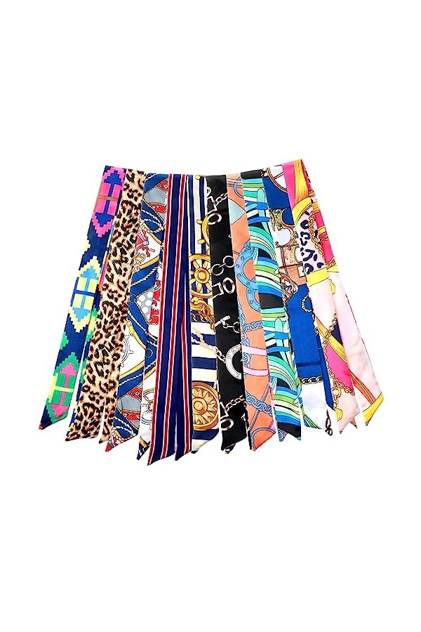 Yolev 10 Pièces Foulard Cheveux Femme Soie Mixed Design Satin Bandana Cheveux Fashion Étroit Sac À Main Poignée Wrap Ruban Ch