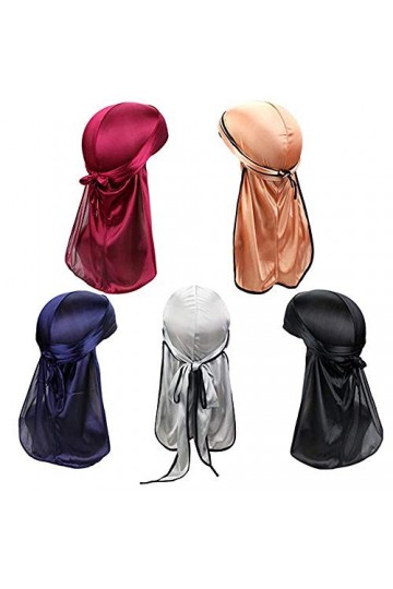 Durag 5 Pcs - Durags en Soie Pour Hommes Femmes, Casquette Soyeuse 360 Degrés Wave Bandana Pirate, Satin Durag Cap Head Banda