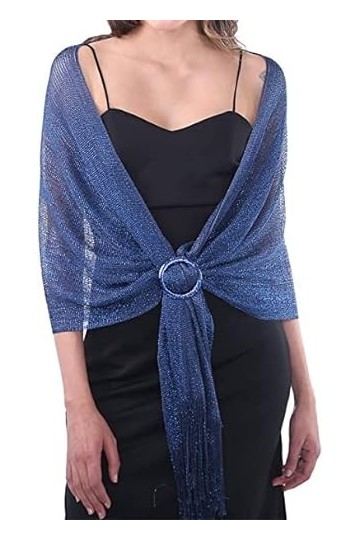 Edary Châles métalliques étincelants pour femmes et écharpes pour robes de soirée Foulard avec boucle en cristal pour la fête
