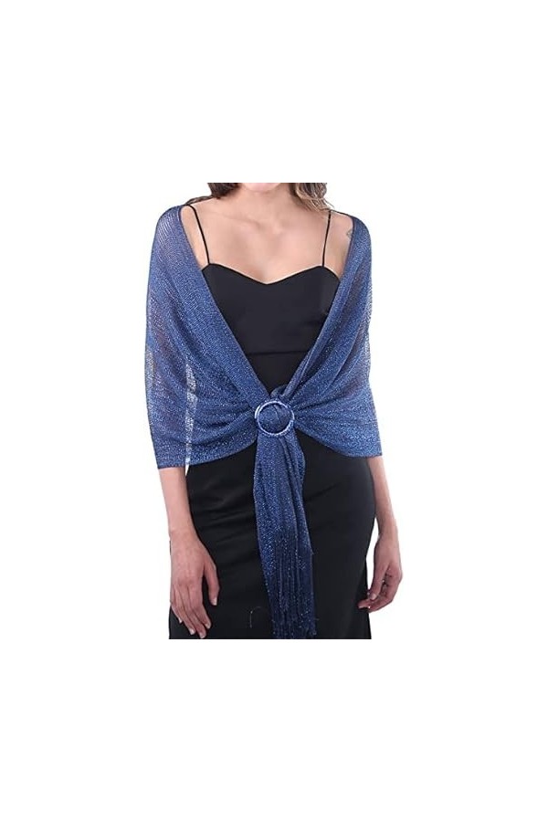 Edary Châles métalliques étincelants pour femmes et écharpes pour robes de soirée Foulard avec boucle en cristal pour la fête