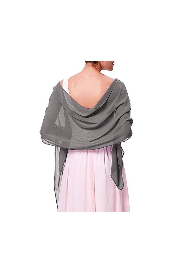 Femme Étole Châle Écharpe en Soie Wrap Foulard Pashmina pour Mariage Soirée Cérémonies Fêtes 180cm*70cm Gris 