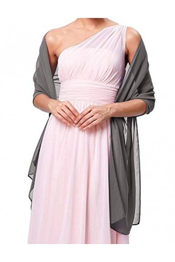 Femme Étole Châle Écharpe en Soie Wrap Foulard Pashmina pour Mariage Soirée Cérémonies Fêtes 180cm*70cm Gris 