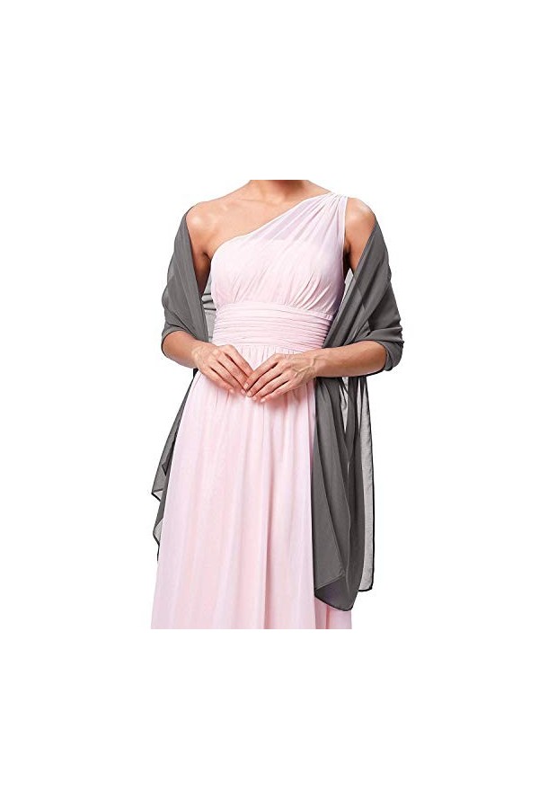Femme Étole Châle Écharpe en Soie Wrap Foulard Pashmina pour Mariage Soirée Cérémonies Fêtes 180cm*70cm Gris 