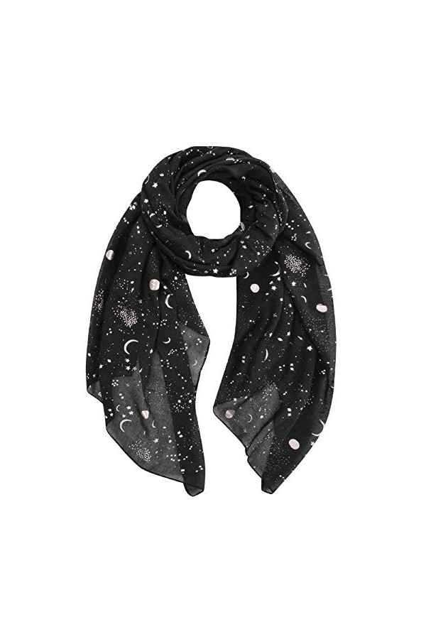 Tuopuda Femme Foulard Argent Étoile Feuille de Lune Paillette Imprimé Écharpe Foil Print Léger Doux Wraps Sparkly Châle Scint