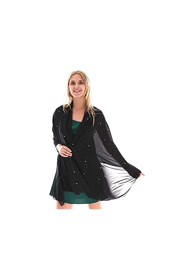 KAVINGKALY écharpes métalliques brillantes châles et écharpes en chiffon à filaments pour femmes à la mode noir 