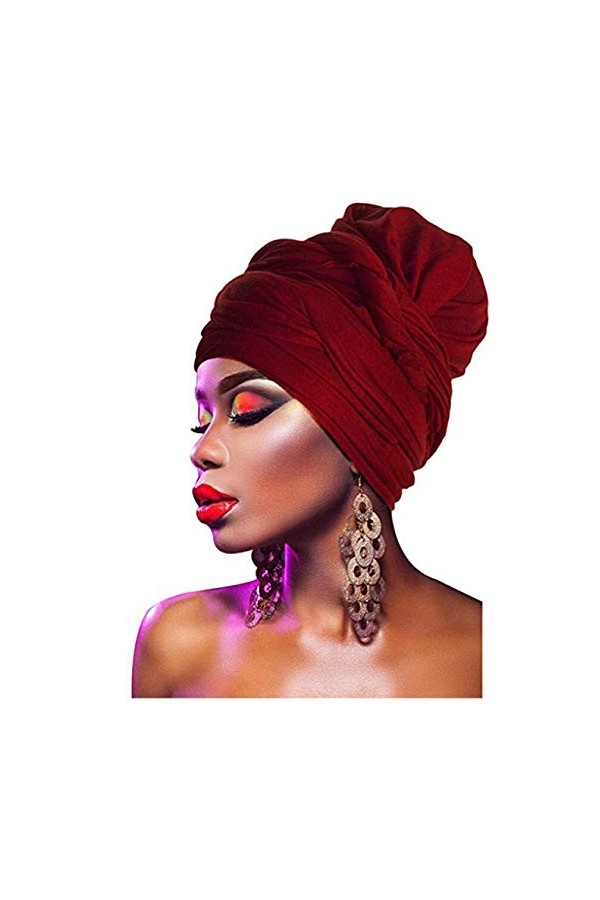 keland Femme Africaine Tête Wrap Stretch Jersey Turban Head Wrap Long Cheveux Foulard Turban Rouge 