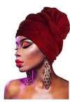 keland Femme Africaine Tête Wrap Stretch Jersey Turban Head Wrap Long Cheveux Foulard Turban Rouge 