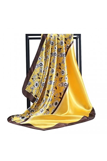 Ecroon 4V7H Foulard en soie imitation avec fleurs jaunes, acrylique