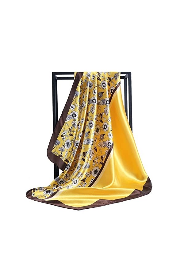 Ecroon 4V7H Foulard en soie imitation avec fleurs jaunes, acrylique