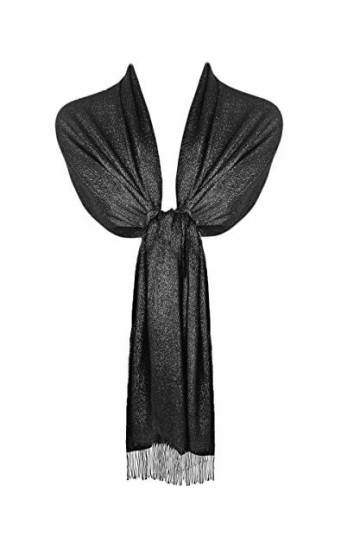 TOSKATOK Dames élégantes paillettes étincelle soirée châle Pashmina Wrap étole avec finition gland-Taille unique- MINUIT NOIR