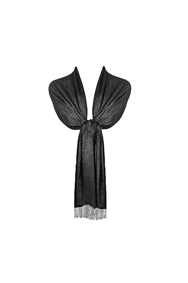 TOSKATOK Dames élégantes paillettes étincelle soirée châle Pashmina Wrap étole avec finition gland-Taille unique- MINUIT NOIR