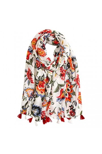 KOOYOL Femme Foulard Boho écharpe pour écharpe Imprimée Florale Légère mode écharpes à Franges Enveloppes Châle