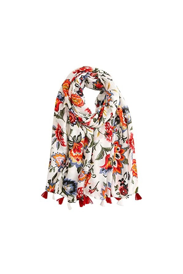 KOOYOL Femme Foulard Boho écharpe pour écharpe Imprimée Florale Légère mode écharpes à Franges Enveloppes Châle