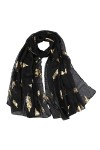 KAVINGKALY Plumes Écharpe Or Rose Paillettes Feuille Plume Imprimer Dames Fête De Mariage Mode Wrap Noir 