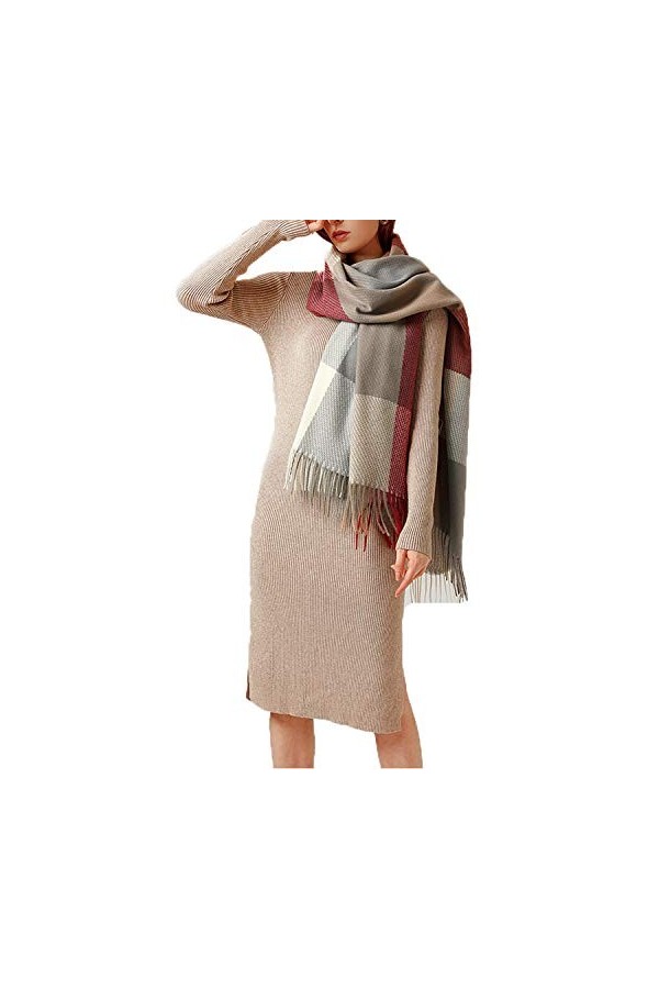 YAMEE grosse echarpe femme Hiver Elégant Châle Chaud Carreaux 65 * 180CM Foulard Long Cape Réversible