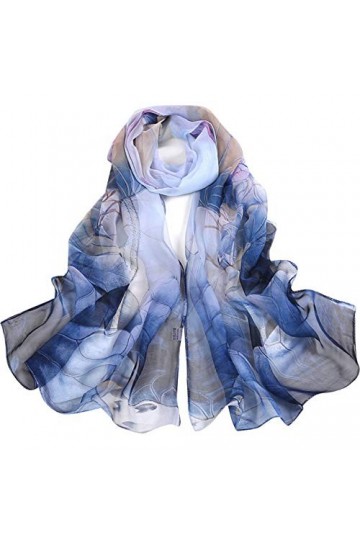 CMTOP Echarpe&nbsp;Soie Femme Chale&nbsp;Femme Mousseline de Soie Elégant Retro Foulard en Soie Fine Respirant Transparent Chifon Silk 