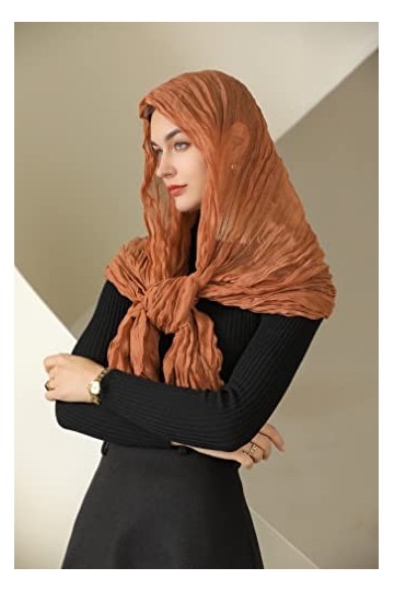 Longwu Foulards en Lin de Coton pour Femmes Lady Light Soft Fashion Solid Écharpe Wrap Châle Musulman Gaze Foulard Plage Prot