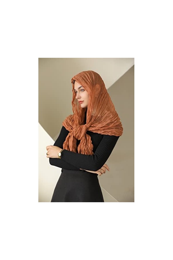 Longwu Foulards en Lin de Coton pour Femmes Lady Light Soft Fashion Solid Écharpe Wrap Châle Musulman Gaze Foulard Plage Prot
